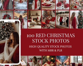 Red Stock Photo. 100 Red Christmas Holiday Images with Resell Rights.
