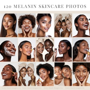 Peut inclure: Un collage de 18 photos mettant en sc&egrave;ne des personnes &agrave; la peau brune d&eacute;montrant des routines de soins de la peau. Les photos montrent des personnes appliquant des masques pour le visage, des s&eacute;rums et des cr&egrave;mes hydratantes.