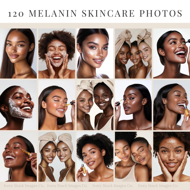 Peut inclure: Un collage de 18 photos mettant en sc&egrave;ne des personnes &agrave; la peau brune d&eacute;montrant des routines de soins de la peau. Les photos montrent des personnes appliquant des masques pour le visage, des s&eacute;rums et des cr&egrave;mes hydratantes.