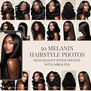 Melanin Stock Photos Hair Models | Luxury Beauty Images for Faceless Digital Marketing | Aesthetic Images For Instagram Salon Use | PLR MRR.