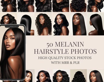 Photos de cheveux mélaniques : images de beauté de luxe pour salon (PLR MRR)