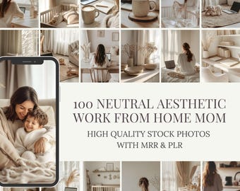 Work From Home Mom Stock Photos | 100 Beige Aesthetic Images (MRR & PLR)