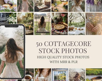 Spring Cottagecore-foto's: 100 AI Cosy Images (PLR)