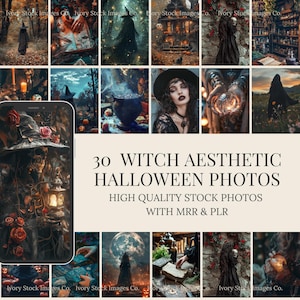 Aesthetic Witch Stock Photos | Mystical Halloween Images  | Candle Magic & Spiritual Branding Photography | PLR MRR Stock Image Bundle.