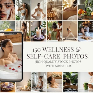 Wellness-bilder | 150 bilder på egenvård, MRR PLR (digital nedladdning)