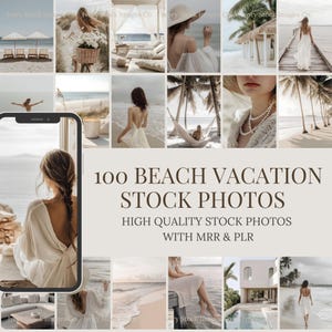 Summer Beach Stock Photos | PLR MRR | 100 Light & Airy Beach Travel Stock Images | Faceless Marketing Lifestyle Photos For Instagram Reels.