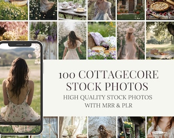Spring Cottagecore Stock Photo Bundle: 100 AI Images (MRR PLR)
