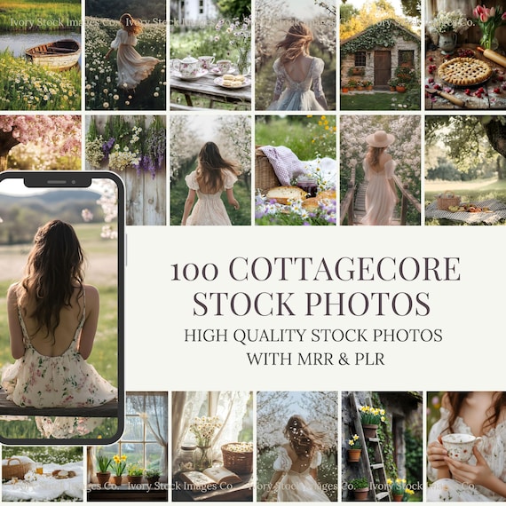 Spring Cottagecore Stock Photo Bundle: 100 AI Images (MRR PLR)
