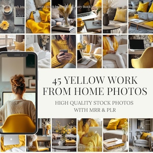 Yellow Aesthetic Stock Photos | MRR PLR | 45 Faceless Marketing Images | Work From Home Instagram Content | Stock Images for Social Media.