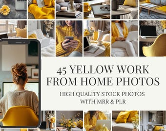Yellow Work From Home Stock Photos | Faceless Marketing MRR PLR