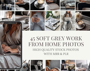 Soft Grey Work From Home Stock Photos | MRR PLR Bundle