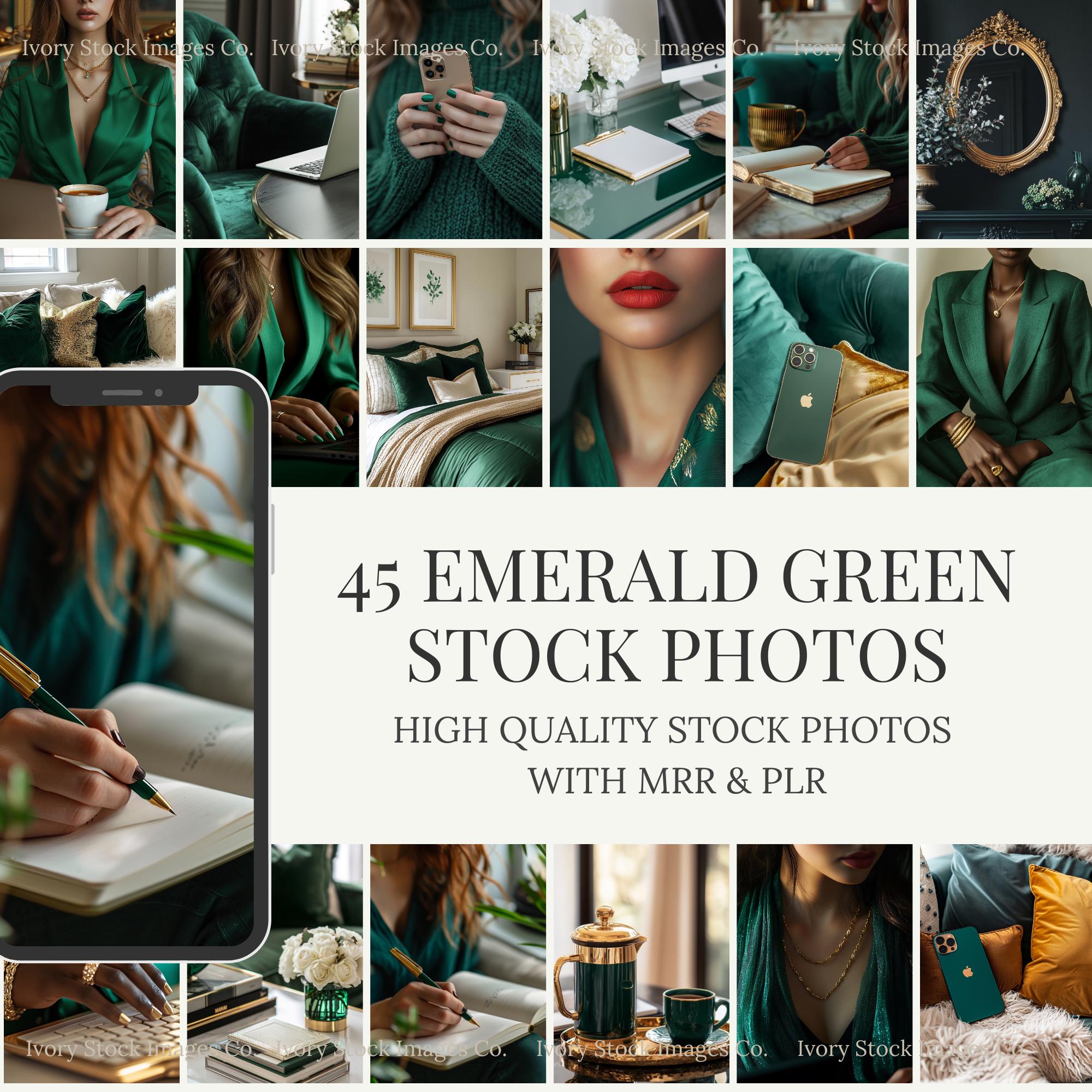 Green Stock Photo Bundle | MRR PLR | 45 Beautiful Emerald Green Images for Social Media | Aesthetic Branding Photos For Social Media Content