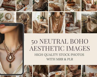 Boho Stock Photos | 50 Beige Images (MRR PLR Digital Download