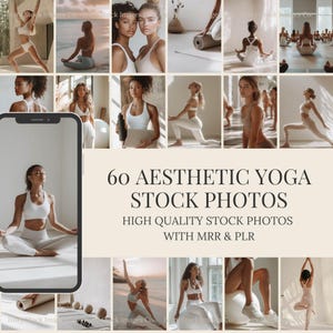 Health Wellness Stock Photos | MRR PLR | 60 Aesthetic Yoga Stock Images | Wellness Lifestyle Photos | Social Media Marketing | Canva Designs