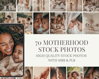 Motherhood Stock Photo Bundle. 70 Neutral Mom and Child Lifestyle Images with PLR MRR.