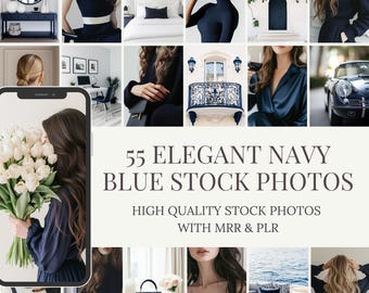 Navy Blue Aesthetic Stock Photos | 55 Navy Faceless Digital Marketing Images | MRR Lifestyle Aesthetic Photography | PLR Digital Products.
