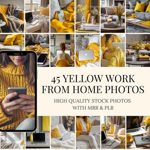 Yellow Aesthetic Stock Images for Instagram Marketing | MRR PLR | 45 Work From Home Faceless Content | Yellow Digital Marketing Stock Photos