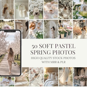Aesthetic Spring Stock Photos | MRR PLR | 50 Spring Floral Images | Faceless Lifestyle Stock Photo Bundle | Faceless Instagram Reels Cover.