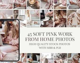 Pink Faceless Stock Photos: Work From Home, Social Media (PLR MRR Digital Download)