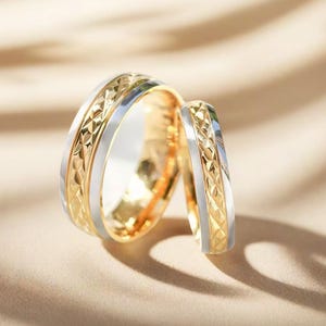 Leaf Engraved Couple Rings Set Tungsten Gold plated Nature Inspired Wedding Band Set Promise Anniversary Ring Men and Women His and her ring