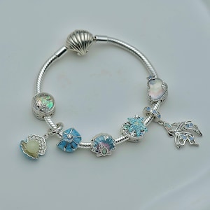 Blue Ocean Theme 925 Sterling Silver Charms fits Pandora Bracelet Charm Sea Theme Charm Under The Sea Pendant Bracelet Necklace Gift for her