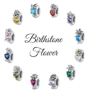 Birthday Birthstone flower 925 Sterling Silver Charms fits Pandora Bracelet Heart Charm Birthday gift for her BUY 3 GET 60% OFF