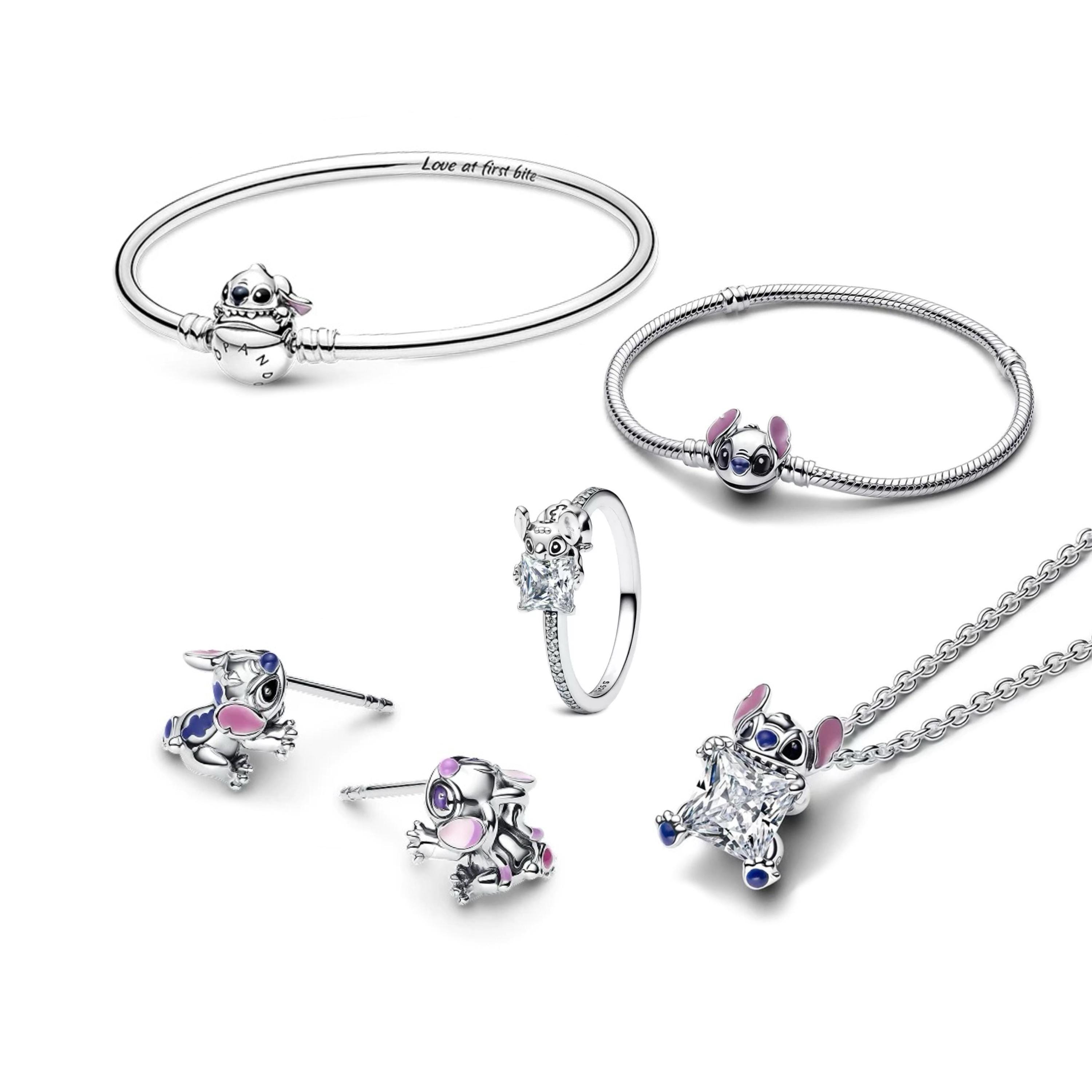 S925 sterling silver Cartoon character Stitch Jewelry Set Collection Cute Stitch Ring Silver Princess Cut Zircon Ring Order 3PCS GET 60% 0FF