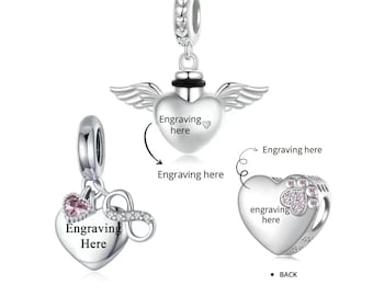 Personalized Silver Heart Charm Pendant Necklace, Custom Engraved name, Bracelet Charms fits Pandora Bracelet Pet Memorial Gift Name pendant