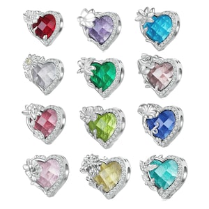 Birthday Birthstone flower 925 Sterling Silver Charms fits Pandora Bracelet Heart Charm Birthday gift for her BUY 3 GET 60% OFF