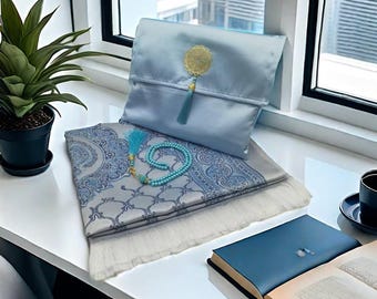 Luxury Islamic Prayer Mat Gift Set with Tasbih, Muslim Prayer Rug for Women, Ramadan Gift, Eid Gift, Elegant Salah Mat, Umrah Gift