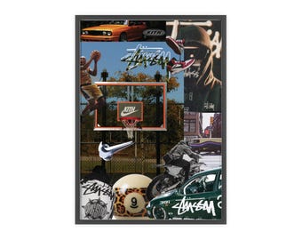 Ambiance urbaine, street art déco, art mural basketball, décoration de salle de sport, impression graffiti, impression numérique rétro