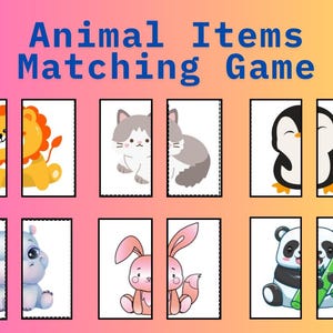 Cute Animal Matching Game for Kids, Printable Educational Activity, Preschool Learning Game, Digital Download