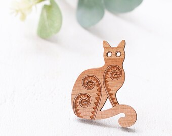 Handmade Black Cat Brooch Pin - Acrylic Scarf Fastener Badge From The UK