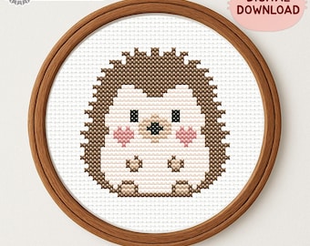 Patrón de punto de cruz de erizo kawaii, animalito del bosque, arte mural de bosque, PDF de Pattern Keeper