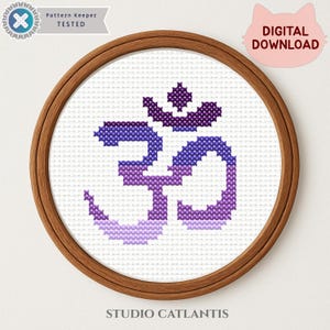 Om Symbol Cross Stitch Pattern, Sacred Hindu Buddhist Design, Yoga Meditation Decor, Pattern Keeper PDF