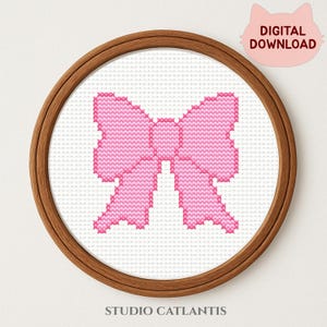 Pink Bow Cross Stitch Pattern: Cute Ribbon Nursery Wall Art (Digital PDF Download)