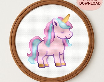 Patrón de punto de cruz de unicornio mágico: diseño pastel de ensueño, decoración infantil (descarga digital en PDF)