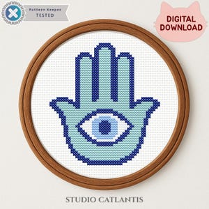 Patrón de punto de cruz Hamsa, Mano de Fátima, Símbolo de protección, Mal de ojo, Guía de patrones en PDF