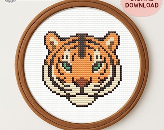 Patrón de punto de cruz de tigre salvaje, gráfico de fauna silvestre, archivo PDF para guardar patrones