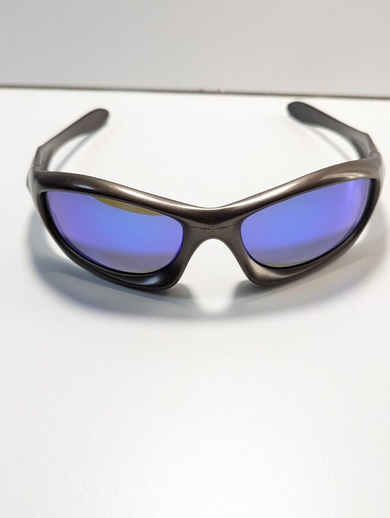 Oakley Monster Dog Matte Brown / Blue Lenses Wrap Sunglasses