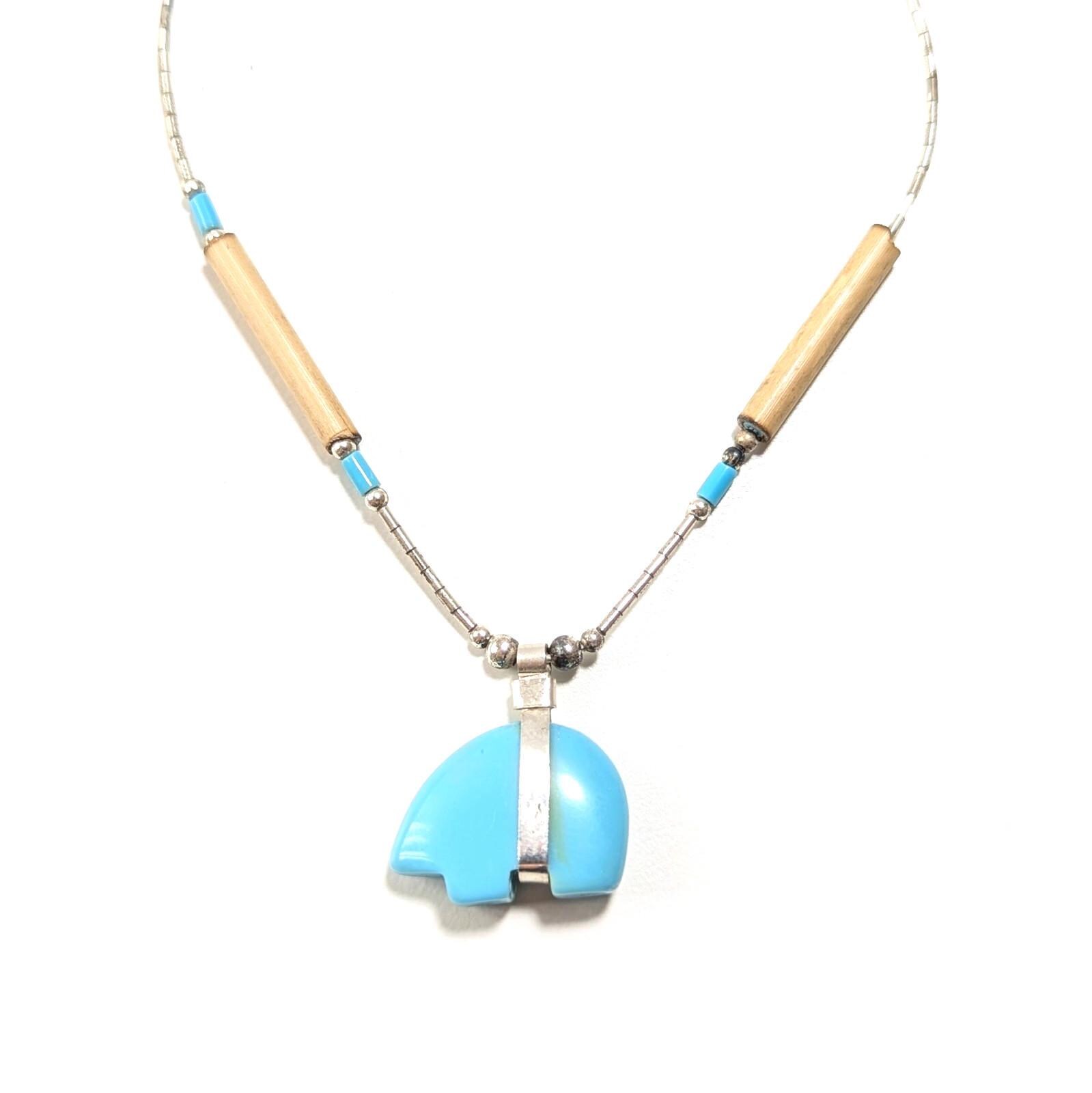 Collier Vintage Pendentif Fétiche Zuni - Turquoise Et Argent, Bijou Indien Américain Des Années 50