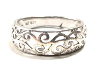 Vintage Sterling Silver 925 Unique Tribal Swirl Band Ring 13