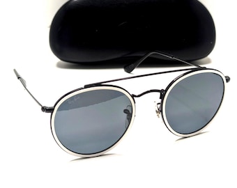 Ray-Ban RB 3647-N Runde Doppelbrücke 51-22-145 Weißer Rand Schwarzer Rahmen Sonnenbrillen
