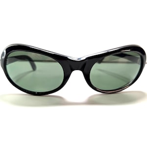 Vintage 1960s Italy Oversized Schwarze Sonnenbrille Mod Jackie O Style Ovale Rahmen
