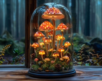 Glass mushroom lamp table lamp mushroom model mushroom night light mushroom decor magic mushroom mothers day gift , gift for kids