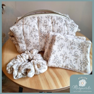 Trousse de toilette matelassée en gaze de coton doublée