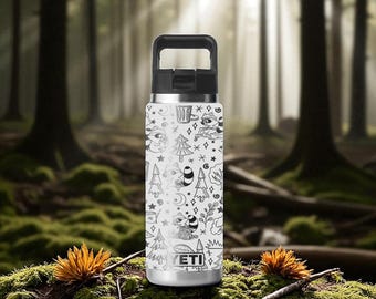 Raccoon Forest YETI Tumbler – Laser Engraved Wrap – Rambler 12oz 18oz 26oz 36oz 46oz – Chug or Straw Cap – Cute Camping Gift