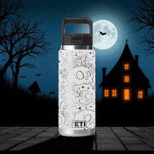 Floral Skull Engraved YETI Bottle – 12oz 18oz 26oz 36oz 46oz – Gothic Witchy Cup – Chug or Straw Lid
