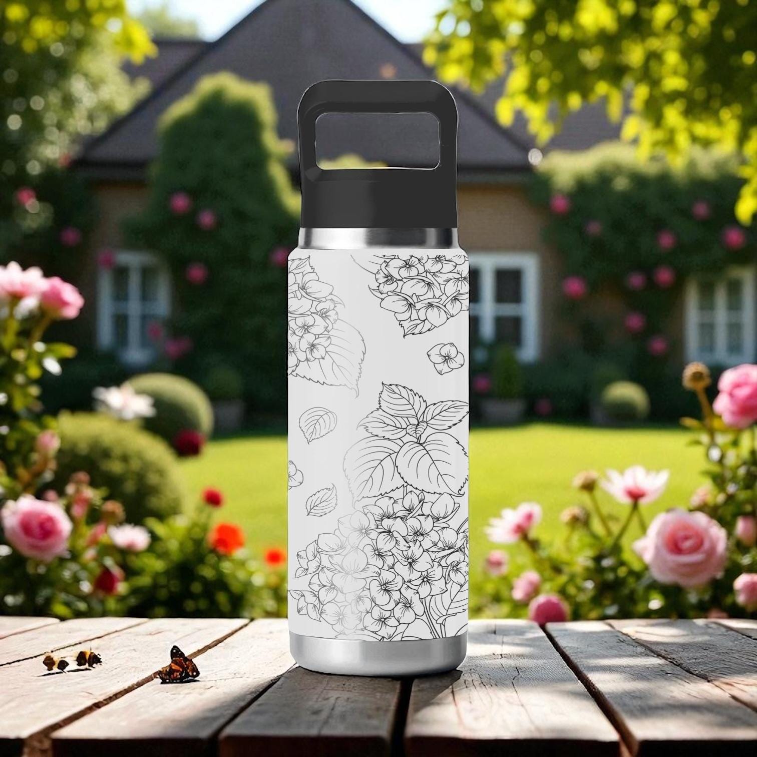 Hydrangea YETI Tumbler – Engraved Floral Wrap for Garden Lovers