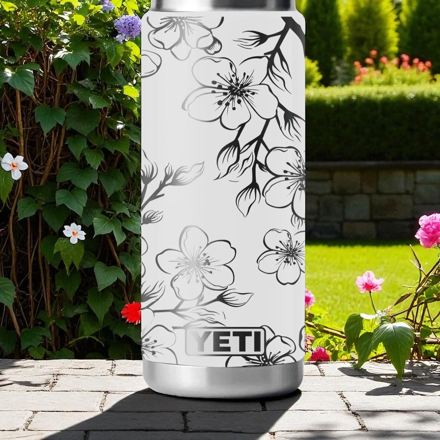 Cherry Blossom YETI Tumbler – Sakura Branch Engraved Design